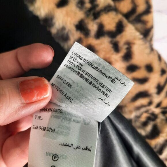 Inc Faux Fur Long Vest Women's Animal Print Leopard Tan Black - Picture 6 of 12